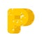 Letter P cheese font. Symbol of cheesy alphabet. Dairy Food type