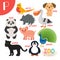 Letter P. Cute animals. Funny cartoon animals in vector.