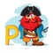 Letter P with funny Pirate