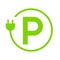 Letter P with plug icon, Green electric vehicle parking sign, Electric car charging point
