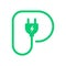 Letter P plug icon, Green electric vehicle parking sign, Electric car charging point, Parking space for Eco friendly hybrid cars