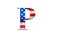 Letter P with stars and stripes US flag lettering font