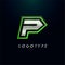 Letter P for video game logo and super hero monogram. Sport gaming emblem, bold futuristic letter with sharp angles and