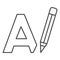 Letter A and pencil, writing thin line icon, linguistics concept, big A drawing vector sign on white background, outline