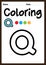 Letter q alphabet coloring page for preschool, kindergarten