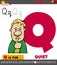 Letter Q from alphabet with quiet word cartoon