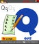 Letter Q from alphabet with quiz word cartoon