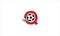 Letter Q with soccer ball shot icon and football in flat vector minimalist logo design