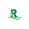 Letter R behind a green grass icon logo design vector