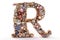 letter r, bejeweled, on white background