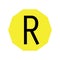 The letter R is black in color with a yellow decagon
