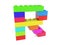 The letter R is composed of toy bricks of different colors on white