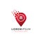 Letter R Dotted Pin Locator Logo Vector.