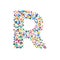 Letter r filled with dense watercolor confetti on.