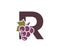 letter r with grapes. fruit alphabet logotype symbol. gardening, harvest and winemaking design