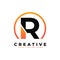 Letter R Logo Design with Black Orange Color and Circle. Cool Modern Icon Letters Logo Vector