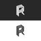 Letter R logo isometric emblem RRR symbol mockup, black and white monogram hipster design element template. Perspective linear