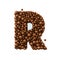Letter R made of chocolate bubbles, milk chocolate concept, 3d render