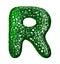 Letter R made of green plastic with abstract holes isolated on white background. 3d