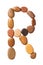 Letter R made of marine small pebbles, top view. Alphabet made of stones Isolated