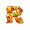 Letter R pizza font. Italian meal alphabet. Lettring fast food