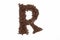 Letter R roasted coffee beans with white background