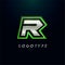 Letter R for video game logo and super hero monogram. Sport gaming emblem, bold futuristic letter with sharp angles and