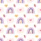 Letter, rainbow and strawberry, vector seamless pattern for Valentines Day