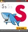 Letter s with cartoon shark fish