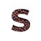 Letter S of English alphabet of nutritional chocolate cereal balls, white cut paper. Typeface for organic products store