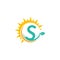 Letter S icon logo with leaf combined with sunshine design