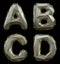 Letter set A, B, C, D made of realistic 3d render silver color. Collection of gold low polly style