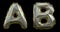 Letter set A, B made of realistic 3d render silver color. Collection of gold low polly style
