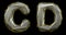 Letter set C, D made of realistic 3d render silver color. Collection of gold low polly style