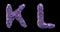 Letter set K, L made of 3d render plastic shards purple color.