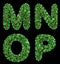 Letter set M, N, O, P made of realistic 3d render green diamond. Collection of Diamond alphabet