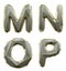 Letter set M, N, O, P made of realistic 3d render silver color. Collection of gold low polly style