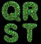 Letter set Q, R, S, T made of realistic 3d render green diamond. Collection of Diamond alphabet