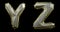 Letter set Y, Z made of realistic 3d render silver color. Collection of gold low polly style