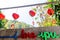Letter sign says `I love you` and red heart mobile decoration.