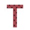 Letter T of the alphabet made with a pattern of sunflowers with a dark pink background
