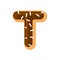 Letter T donut font. Doughnut alphabet. Sweet lettering.