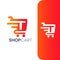 Letter T Shopping Cart Logo, Fast Trolley Shop Icon