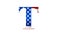 Letter T with stars and stripes US flag lettering font