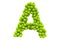 Letter A from tennis balls, 3D rendering