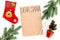 Letter to Santa Claus template. Mockup on craft paper with text Dear Santa near Christmas decoration like fir branches