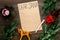 Letter to Santa Claus template. Mockup on craft paper with text Dear Santa near New Year decoration like fir branches