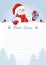 Letter to Santa Claus with wish list and cartoon funny Snowman with Christmas gift box and bullfinch