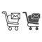 Letter and trolley line and glyph icon. Market cart with post envelope button. Commerce vector design concept, outline