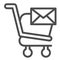 Letter and trolley line icon. Market cart with post envelope button. Commerce vector design concept, outline style